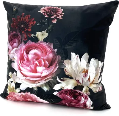 Produktbild von Heimtexland Dekokissen Blumen Velours Kissen Vintage Garden Flowers 48x48 Deko Sofakissen floral bedruckt Kissenhülle mit Reißverschluss Typ739 Pfingstrosen