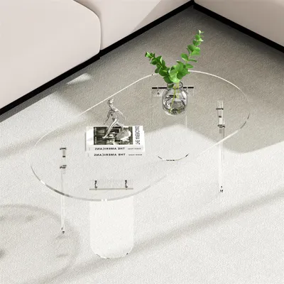 Produktbild von WISFOR Beistelltisch Acryl Couchtisch Wohnzimmertisch, Kaffeetisch mit PVC Matte, 95 x 50 x 36 cm