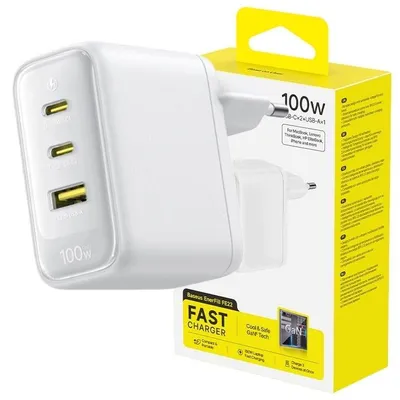 Produktbild von Baseus Schnellladegerät für die Steckdose, 100 W, 2 × USB-C, 1 × USB-A, PD, für das Smartphone