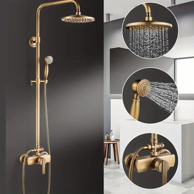 Zdjęcie produktu dla Zestaw prysznicowy Regendouche, mosiężny, w stylu retro, z prysznicem ręcznym i głowicą prysznicową o średnicy 20 cm