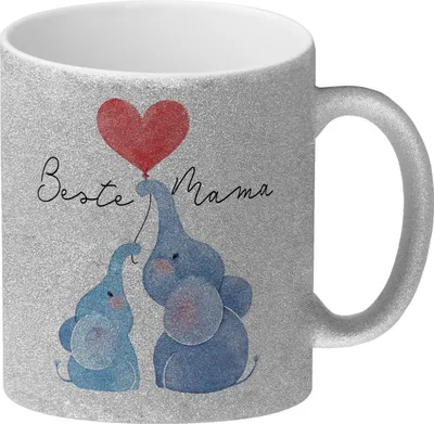 Produktbild von Elefant Mutter und Kind Glitzer-Kaffeebecher mit Spruch Beste Mama