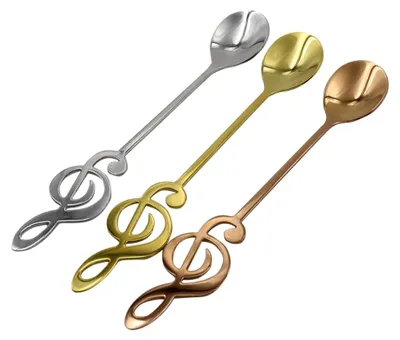 Produktbild von 6 Kaffeelöffel aus Edelstahl mit Musiknoten für Kaffee, Tee und Dessert