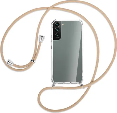 Produktbild von Handykette Backcover-Schutzhülle mit Band (Metall silberfarben) für Samsung Galaxy S22 5G (S901) - beige