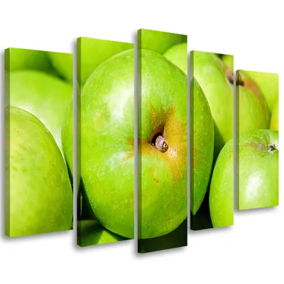 Image de Tableau en toile 5 pièces pommes vertes 200 x 100 cm Feeby tableau mural vert prêt à accrocher