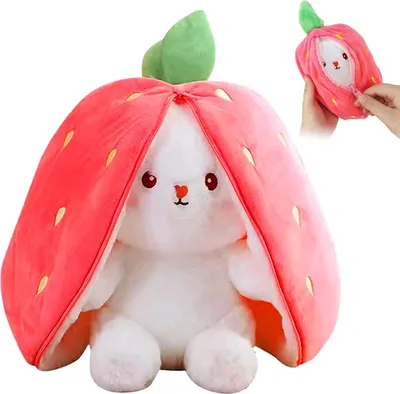 Produktbild von Osterhase Plüschtier, 25CM Karotte Erdbeer Kuscheltier Kawaii Hase Stofftier Hasen Verstecken Und Suchen Ausgestopftes Spielzeug Geburtstagsgeschenk für über12+ Kinder (Erdbeer)
