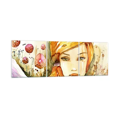 Produktbild von Bilder auf glas - Frau Sommer Blume - 150x50cm - Glasbilder - Wandbilder - Kunstdruck - zum Aufhängen bereit - Wanddekoration aus Glas - Glas Bilder - Wandbild auf Glas - 3 Teile - GCA150x50-3538
