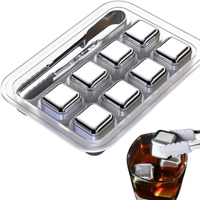 Produktbild von Set aus 8 Wiederverwendbaren Eiswürfeln aus Edelstahl