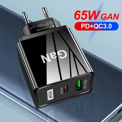 Produktbild von USB C Ladegerät, 65W USB C Ladegerät Netzteil 2-Port PD3.0 PPS Netzstecker Schnellladeadapter Kompatibel mit iPhone 14/14 Pro/14Pro Max/13/12/SE/XS/XR, iPad, S22 S21, Pixel 7/6 Pro (Schwarz)
