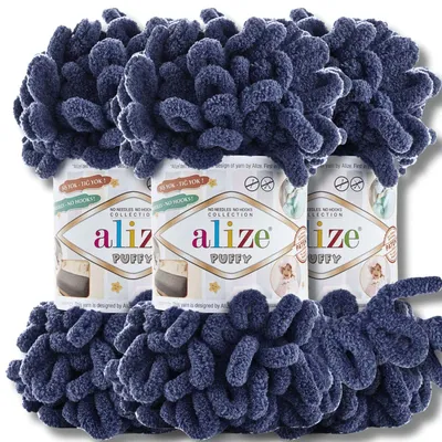 Zdjęcie produktu dla Alize Puffy Wolle, 3 motki po 100g, kolor jednolitego koloru (Blueberry - 215), idealna do szydełkowania i robienia na drutach