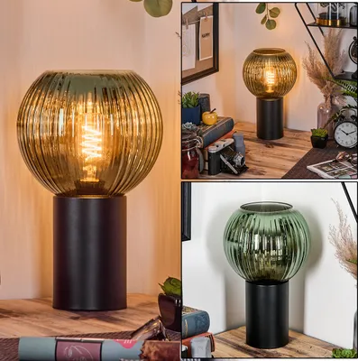 Produktbild von Cesaro Tischlampe aus Metall/Riffelglas in Schwarz/Grün