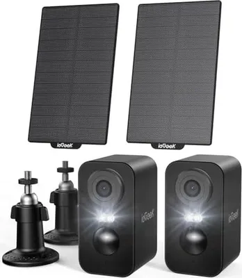 Produktbild von Iegeek 2K (Typ-C) Outdoor-Überwachungskamera Wireless Solarmodule, 5200 mAh Batterie-WLAN, PIR-Bewegungserkennung, 2-Wege-Audio, Alexa-Kamera, Schwarz