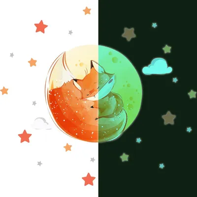 Produktbild von Leuchtsticker – TRAUMHAFTER FUCHS + 50 STERNE – Fluoreszierender Wand-/Deckensticker für Kinder – 120 x 160 cm