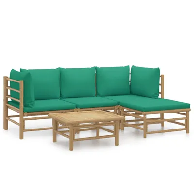 Produktbild von vidaXL 5-tlg. Garten-Lounge-Set mit Grünen Kissen Bambus