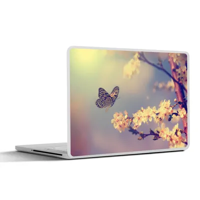 Produktbild von MuchoWow® Laptop Aufkleber Sticker Cover Schmetterlinge - Blüte - Zweig - Baum 36.5x27.5 cm - Laptop-Sticker