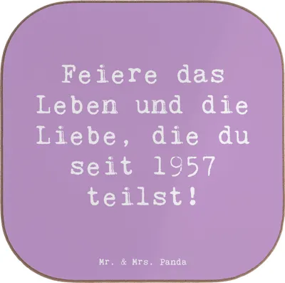 Produktbild von Mr. & Mrs. Panda Untersetzer Glas Spruch 1957 Geburtstag feiern - Lavendeltraum - Geschenk, Alter, Glückwunsch, Gläser, Coaster, Happy Birthday, gläseruntersetzer, seit