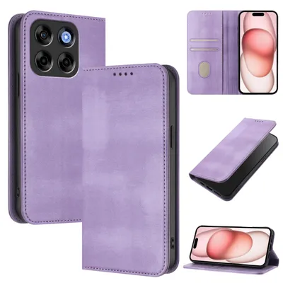 Produktbild von Handyhülle für ZTE Blade V70/nubia V70, Vintage Leder RFID Schutz Kartenfach Standfunktion Magnetische Klapphülle Violett