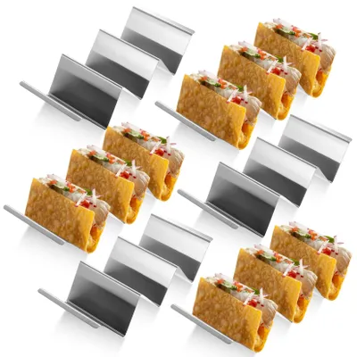 Zdjęcie produktu dla Zestaw 6 uchwytów na tacos ze stali nierdzewnej z rączkami