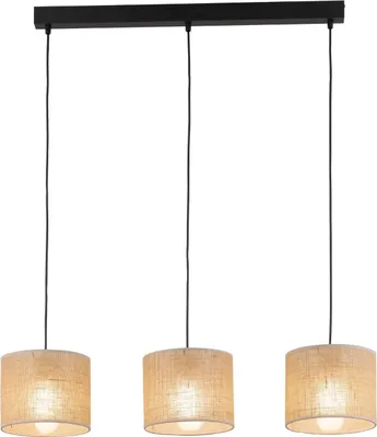 Produktbild von Hängeleuchte Metall Stoff E27 H: max. 100 cm Schwarz Natur 3-flammig länglich Modern Pendelleuchte