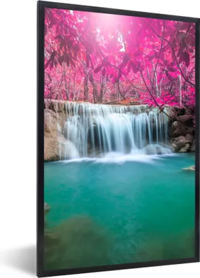 Produktbild von MuchoWow® Gerahmtes Poster Wasserfall - Baum - Rosa - Natur 60x90 cm - Poster mit Schwarzem Bilderrahmen Wandposter Rahmen Foto Bilder - Kunst