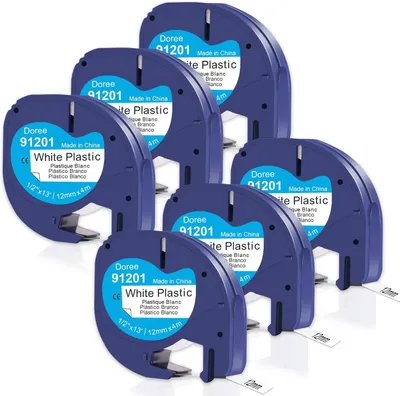 Imagen del producto de Cinta adhesiva para etiquetas, de plástico, 12 mm de ancho, 6 unidades, color blanco, para etiquetado