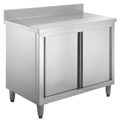 Produktbild von GastroHero Arbeitsschrank ASSB106A | 100 mm Aufkantung | Edelstahl Arbeitsschrank 120x70 cm | Schrank mit Stauraum | Profi Küchenmöbel für Gastronomie