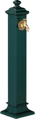 Image de Fontaine sur pied Relaxdays style antique, avec robinet, dimensions H x L x P : 86 x 19 x 23 cm, fontaine de jardin, pour terrasse, fontaine décorative, vert foncé