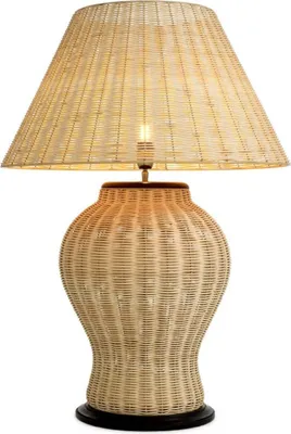 Produktbild von Casa Padrino Luxus Rattan Tischleuchte Naturfarben / Schwarz Ø 66,5 x H. 96,5 cm