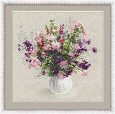 Kreuzstich-Set Zomerboeket 48x48 cm, 14ct, 19 Farben
