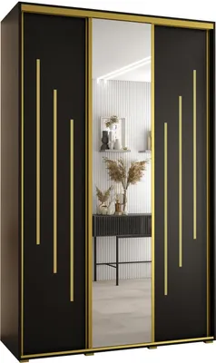 Produktbild von MEBLE KRYSPOL Davos 9 Schrank, drei Türen - 235,2x150x45 cm - Schwarz Schwarz Gold