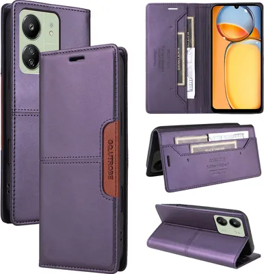 Produktbild von Handyhülle für Xiaomi Redmi 13C/Poco C65 Hülle, Leder Flip Wallet Kartenfach Stand Schutzhülle Lila