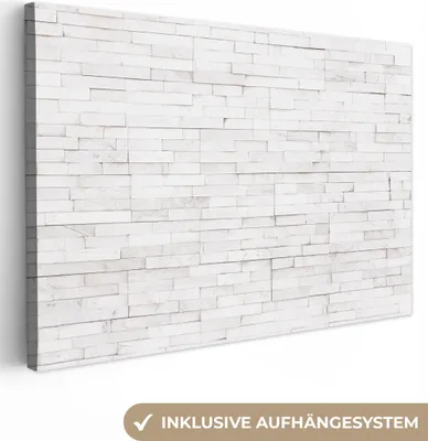 Produktbild von OneMillionCanvasses® - Leinwandbilder - 150x100 cm, Stein - Ziegel - Weiß - Textur, Wandbilder Kunstdruck Wanddekoration - Foto auf Leinwand - Gemälde auf Holzrahmen
