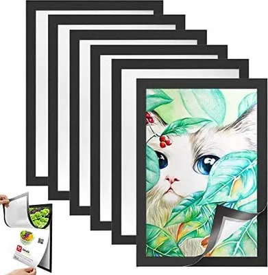 Produktbild von 6 Stück Magnetrahmen A4 Info Rahmen Selbstklebend Blatthalter Magnettasche Informationsrahmen Schwarz Plakatrahmen Magnetisch Dokumentenhalter Transparent Infotasche Plakathalter für Fenster