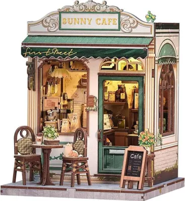 Obrázok produktu pre Habarri | DIY Book Nook - Sunny Café - Puzzle 3D - Miniatúrny Domček s Nábytkom a LED Osvetlením