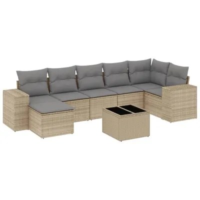 Produktbild von vidaXL 8-tlg. Garten-Sofagarnitur mit Kissen Beige Poly Rattan