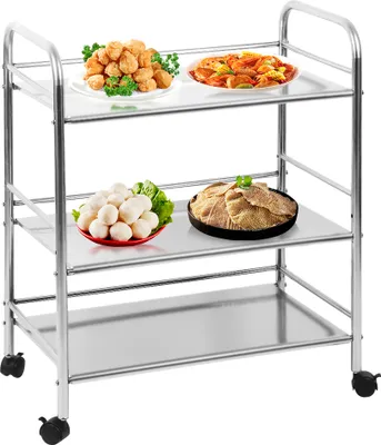 Produktbild von 3 Ablage Servierwagen Edelstahl Rollwagen Küchenwagen Allzweckwagen für küche Edelstahl 61x36x75cm