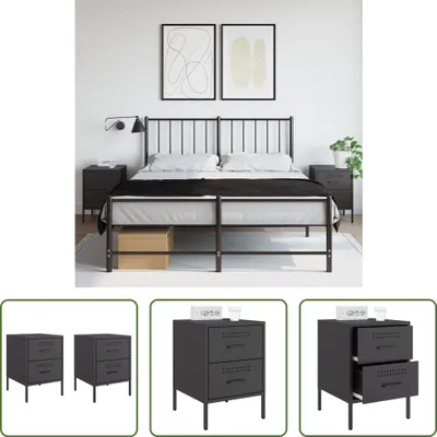 Produktbild von The Living Store Nachttische 2 Stk. Schwarz 36x39x50,5 cm Stahl