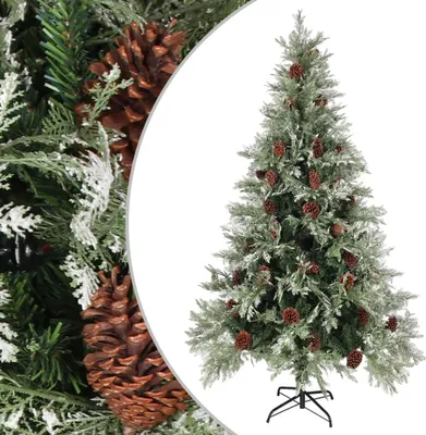 Obrázek produktu pro The Living Store Vánoční stromek se šiškami zelený a bílý 195 cm PVC a PE