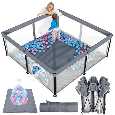 Imagen del producto de Cuna de juego plegable para bebés, de 127x127 cm, con alfombra de juego y bolsa de transporte