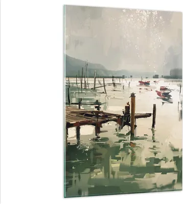 Produktbild von Bilder auf glas - Einteilig - Boot Ufer Brücke - 80x120cm - Glasbilder - Wandbilder - Bilder - zum Aufhängen bereit - Wanddekoration aus Glas - Glas Bilder - Wandbild auf Glas - GPA80x120-3829