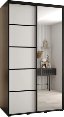 Produktbild von MEBLE KRYSPOL Cannes 5 Schrank mit 2 Schiebetüren - 205,2x140x60 cm - Schwarz Weiß Schwarz