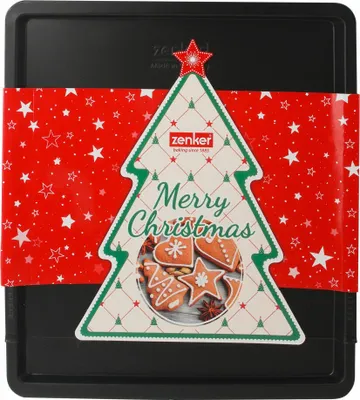 Produktbild von Zenker Sparkling Christmas Plätzchenblech, Plätzchen Blech, Backform, Backblech, Antihaftbeschichtung, Schwarz, 37 / 52 cm, 6002