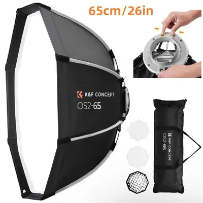 Image de Studio Softbox - Hexagonal, 65 cm - Compatible avec les systèmes de fixation rapide Bowens - Diffuseur de lumière en nid d'abeille - Pliable, avec sac de transport, pour studio photo et flash
