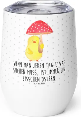 Produktbild von Mr. & Mrs. Panda thermosbecher Küken Fliegenpilz - Weiß - Geschenk, Ostern, Isolierbecher, kaffee tasse, Thermobecher, edelstahl, Thermo Becher, Glückspilz, Frohe