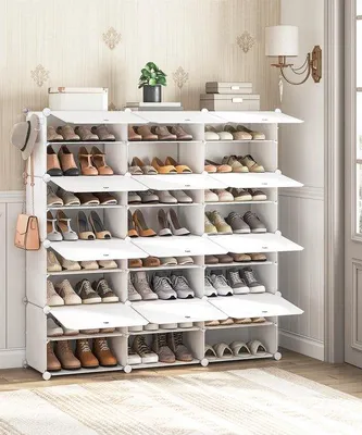 Image de Étagère à chaussures Unyqoos® – Système modulaire à 12 compartiments (40 x 30 x 30 cm par compartiment) pour 48 paires de chaussures, structure métallique robuste, panneaux en plastique, crochets et système anti-basculement