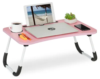 Immagine prodotto di Tavolino da letto pieghevole - Tavolino per laptop - Tavolino da grembo - 63 x 40 cm - Rosa e bianco