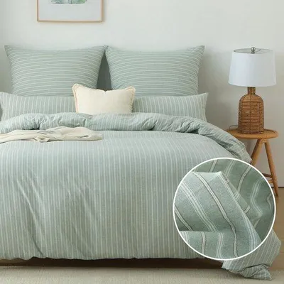 Obrázok produktu pre Pruhovaný bavlnený obliečkový set Unyqoos® 200 x 200 cm s obliečkami na vankúše a zipsom