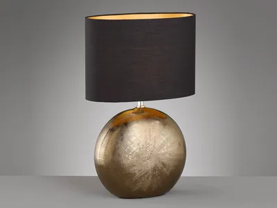 Produktbild von LED Tischlampe mit Keramikfuß Bronze Antik & Stoffschirm Schwarz Gold, 53cm groß