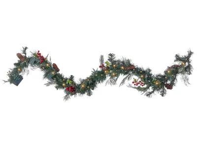 Produktbild von BELIANI Weihnachtsgirlande Grün Kunststoff 180 cm mit LED Beleuchtung Timer Batteriebetrieben Weihnachtsdeko für Kamin Treppe Geländer Fenster Innen