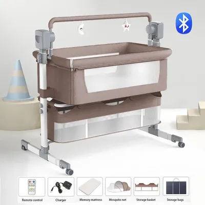 Immagine prodotto di Lettino da viaggio 3-in-1 per neonati - Culla portatile per bambini - Funzione dondolo intelligente con 5 livelli - Lettino da viaggio per il co-sleeping - Altezza regolabile - Ruote - Colore kaki