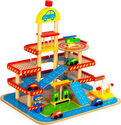 Imagen del producto de Garaje de madera grande con ascensor + Coches Ecotoys